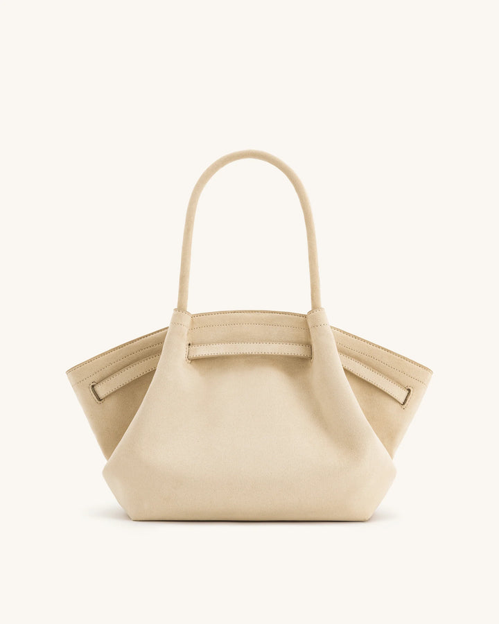 Hana Medium  Suede Tote Bag - Off White