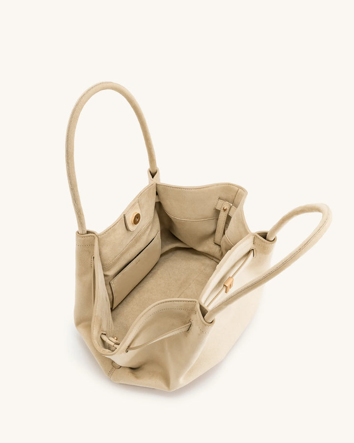Hana Medium  Suede Tote Bag - Off White