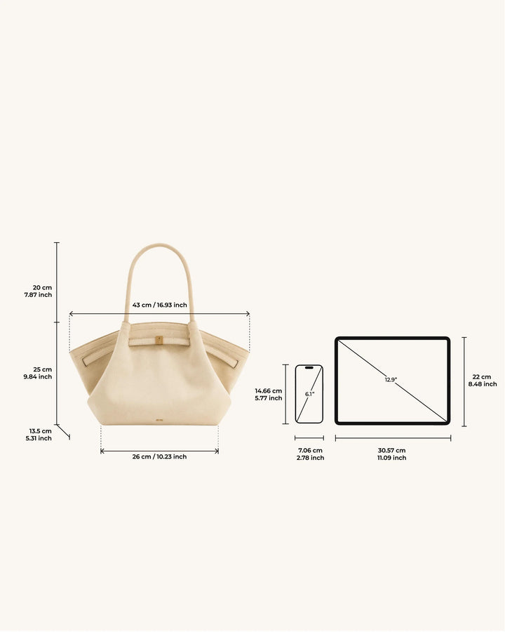 Hana Medium  Suede Tote Bag - Off White