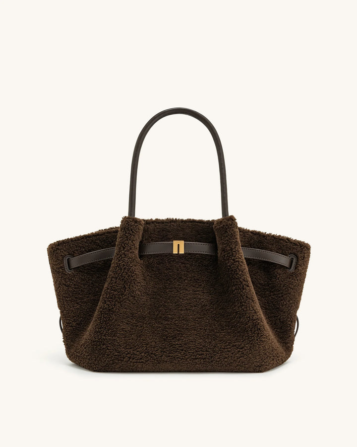 Hana Medium  Fur Tote Bag - Mocha Brown
