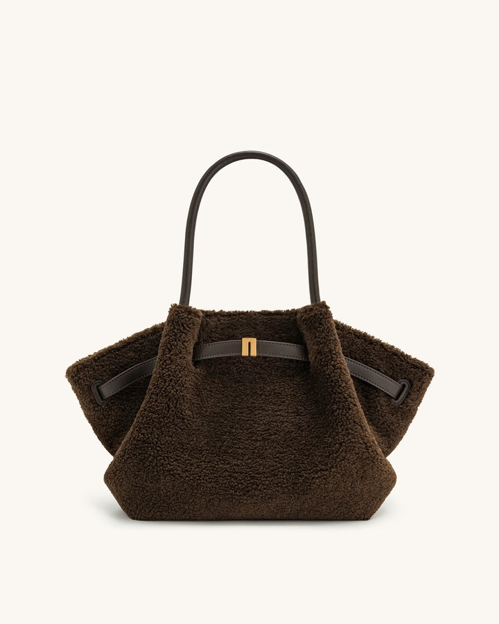 Hana Medium  Fur Tote Bag - Mocha Brown
