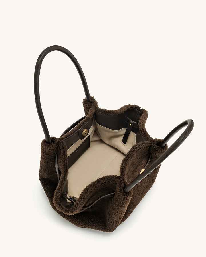 Hana Medium  Fur Tote Bag - Mocha Brown