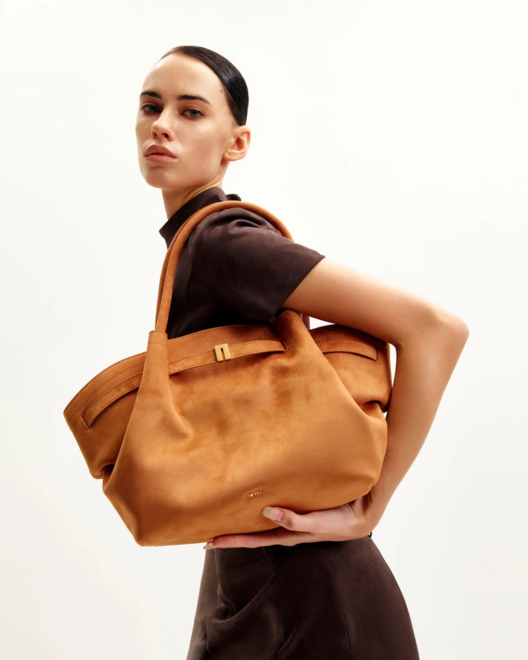 Hana Medium Suede Tote Bag - Brown
