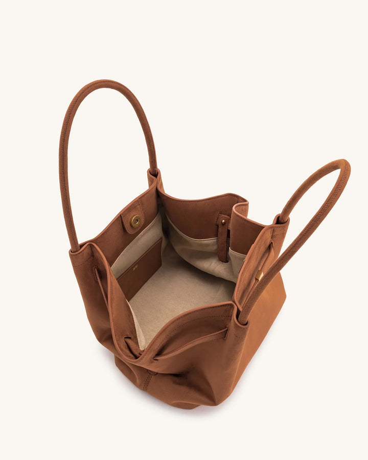 Hana Medium Suede Tote Bag - Brown