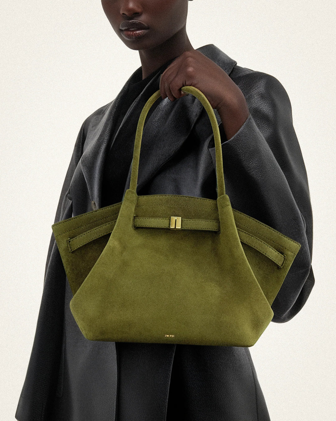 Hana Medium  Suede Tote Bag - Dark Olive