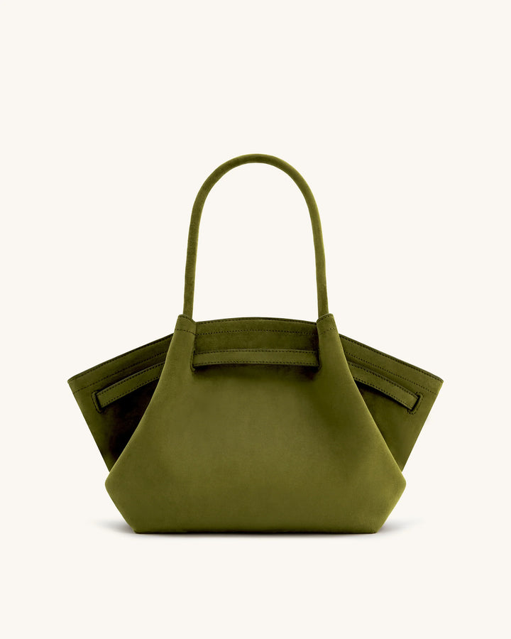 Hana Medium  Suede Tote Bag - Dark Olive