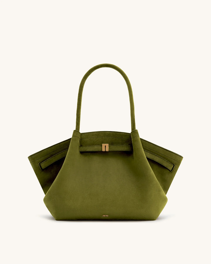 Hana Medium  Suede Tote Bag - Dark Olive