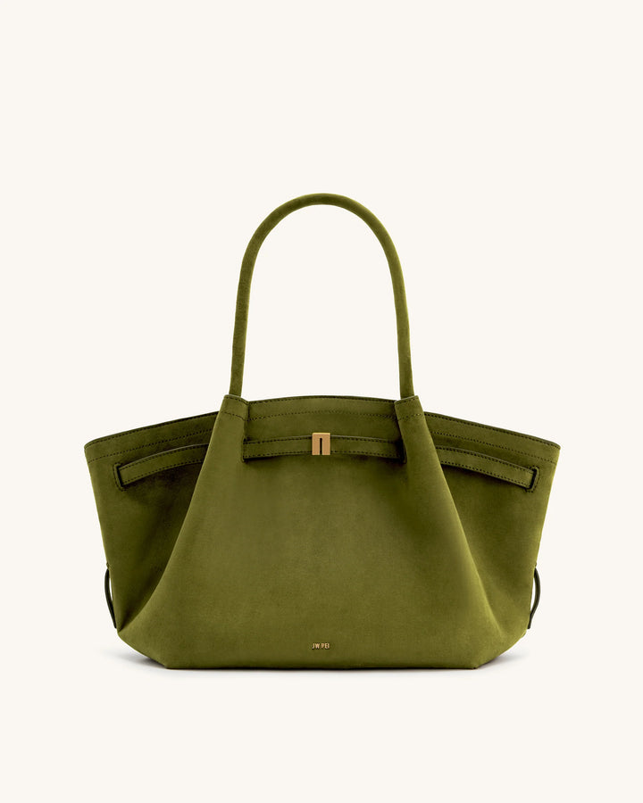 Hana Medium  Suede Tote Bag - Dark Olive