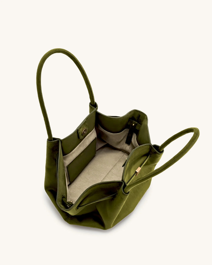 Hana Medium  Suede Tote Bag - Dark Olive