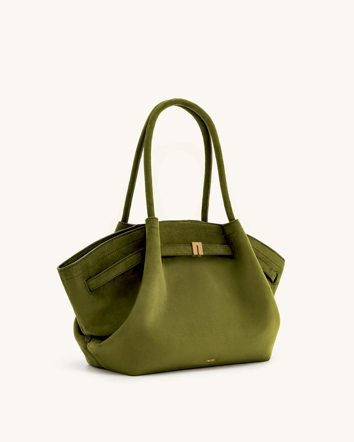 Hana Medium  Suede Tote Bag - Dark Olive