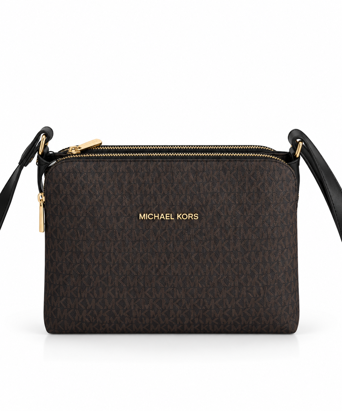 Signature Double Zip Crossbody Çanta – Kahve/Siyah