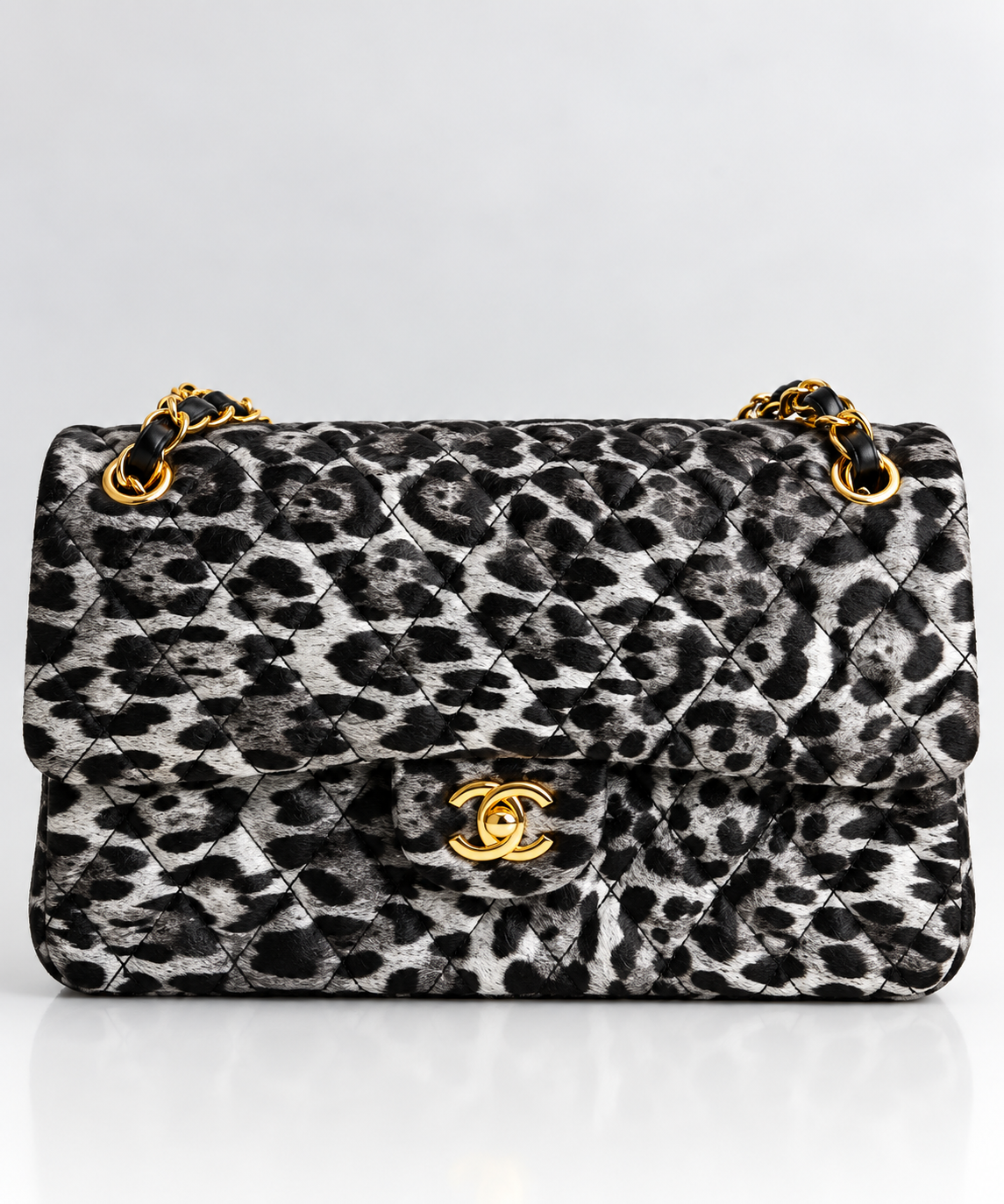 Noir Leopard Kapitone Omuz Çantası – Siyah & Gri