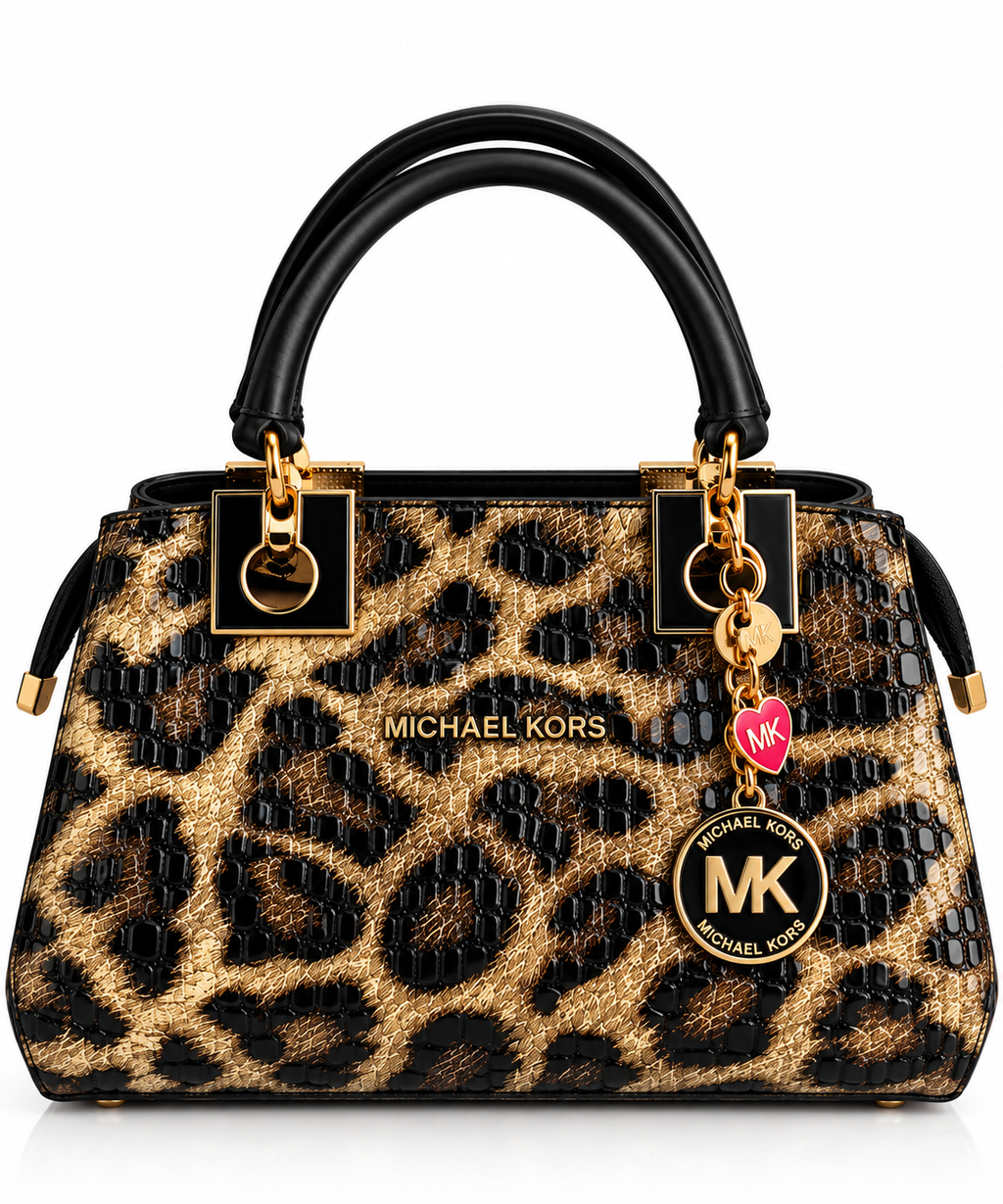 Leopar Gold Dokulu El Çantası – Siyah & Gold
