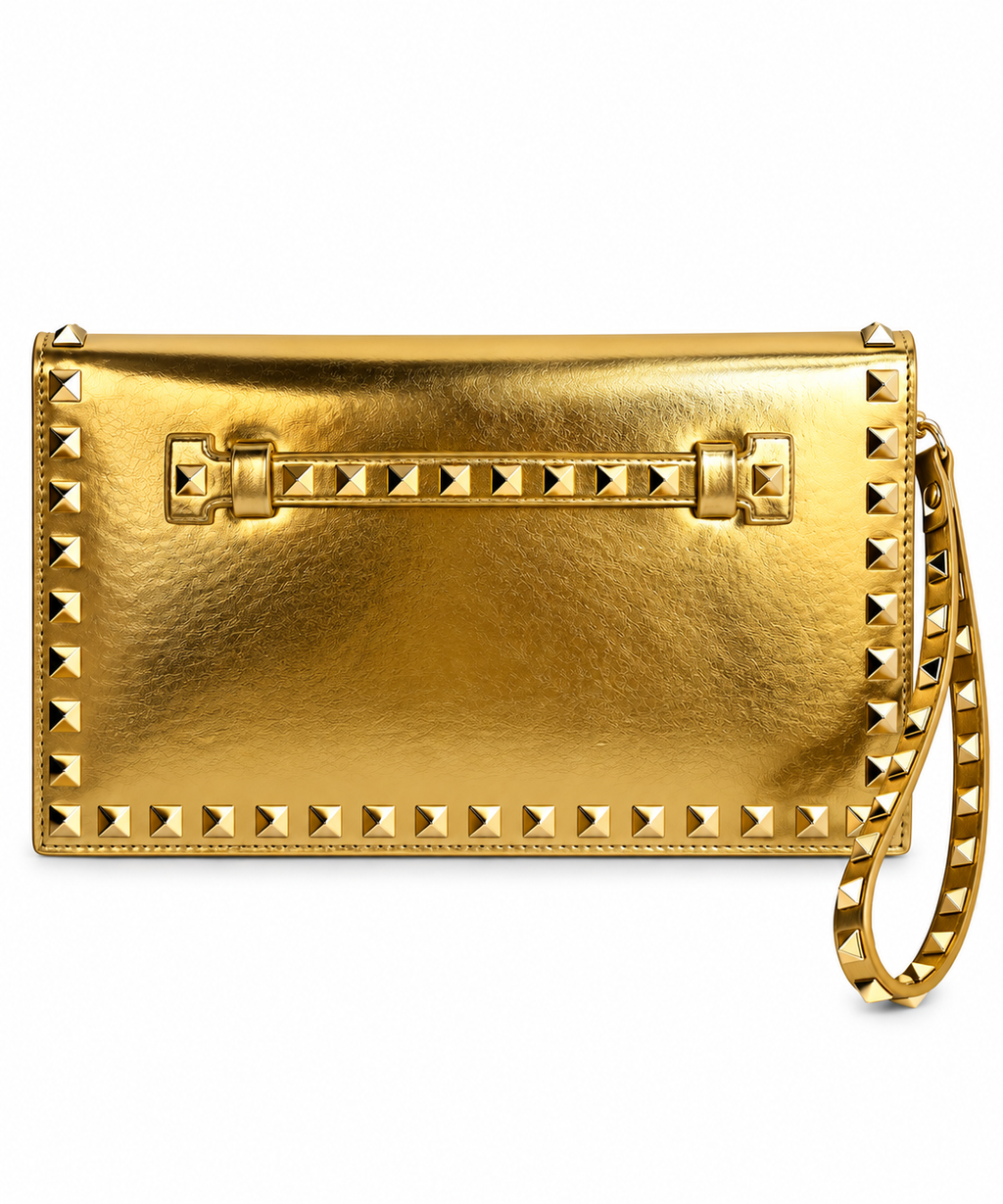 Golden Éclat – Gold Metalik Zımbalı Portföy Çanta