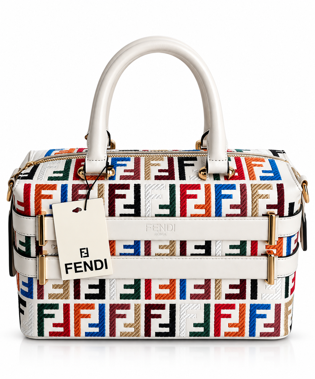 Aria Multicolor Monogram El Çantası – Beyaz