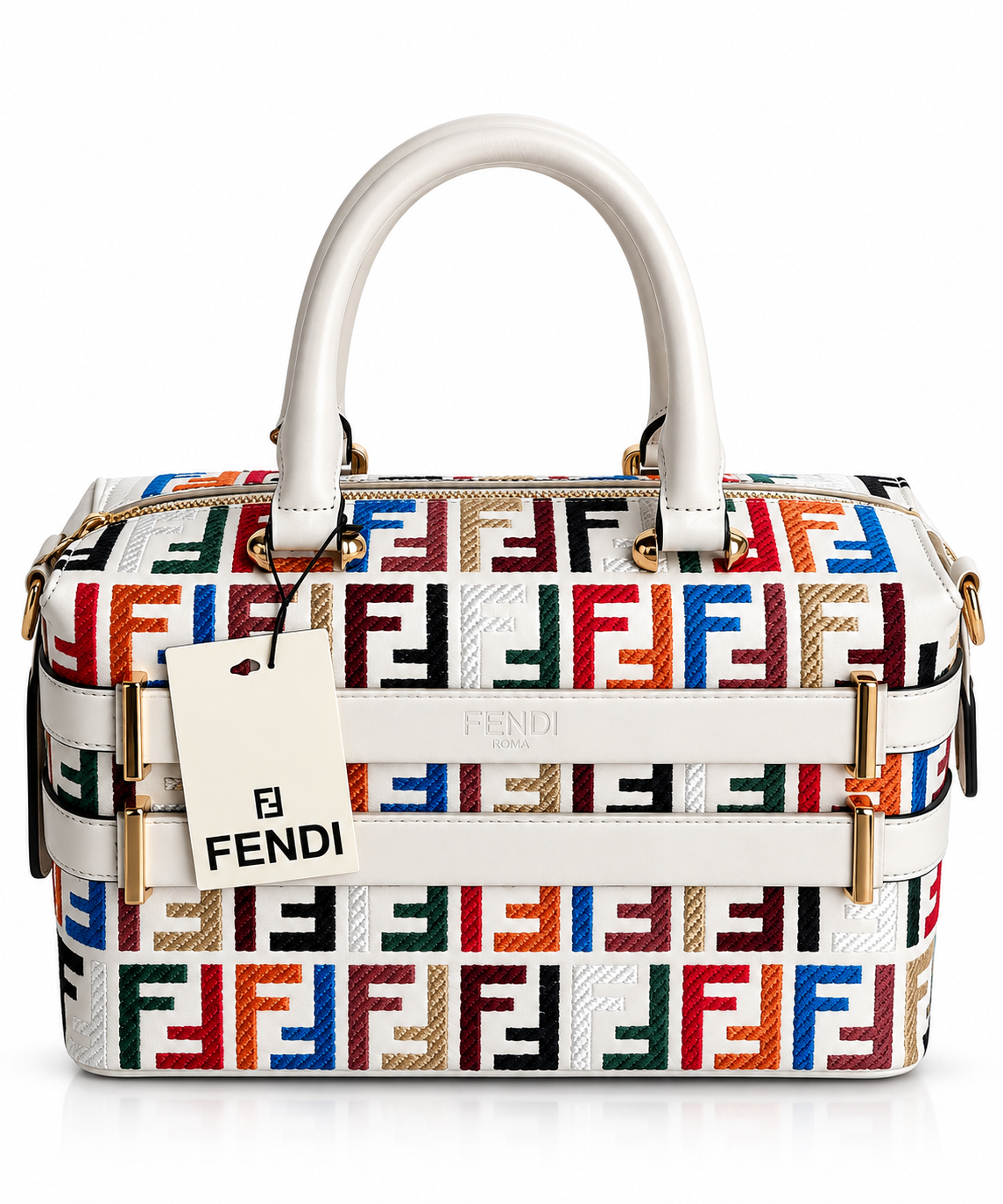 Aria Multicolor Monogram El Çantası – Beyaz