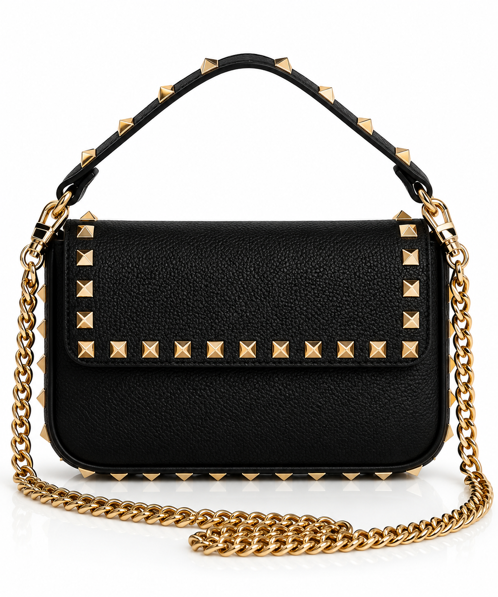 Noire Stud Siyah Gold Zincirli Omuz Çantası