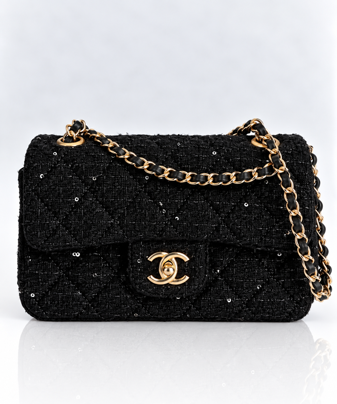 Noir Tweed Chain Bag – Siyah