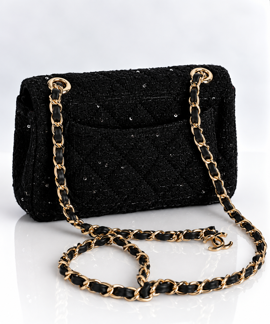 Noir Tweed Chain Bag – Siyah