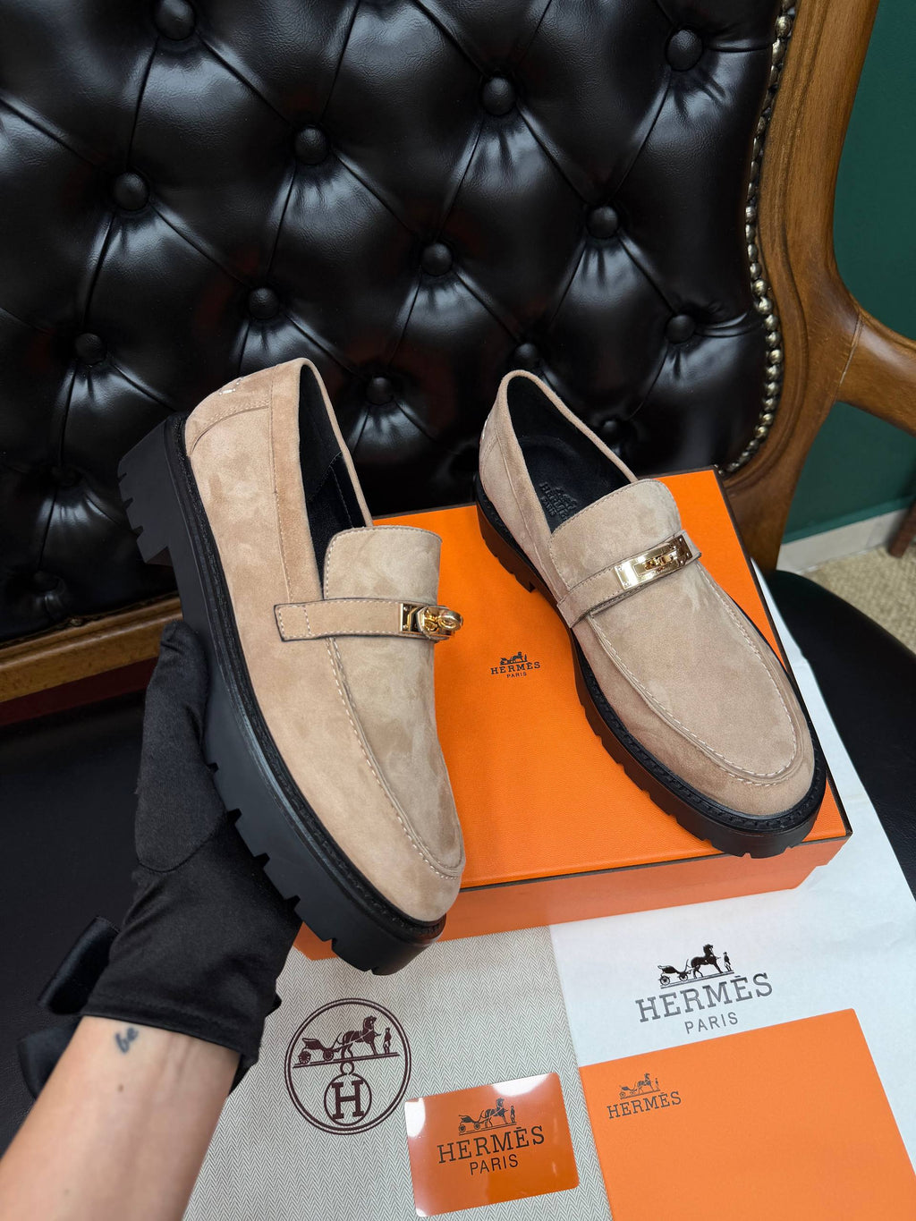 Élysian Suède Gold Tokalı Platform Loafer – Kum Beji