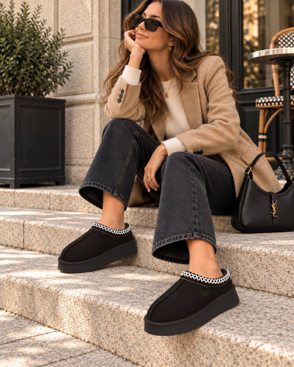 Luna Cozy Örgü Detaylı Platform Terlik – Siyah