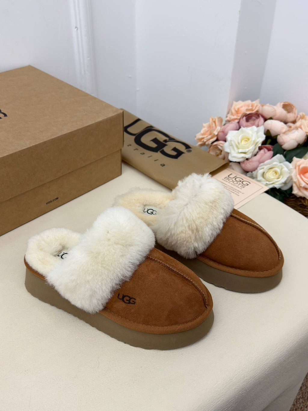 Amélie Fluffy Kürk Detaylı Platform Terlik – Taba & Ekru