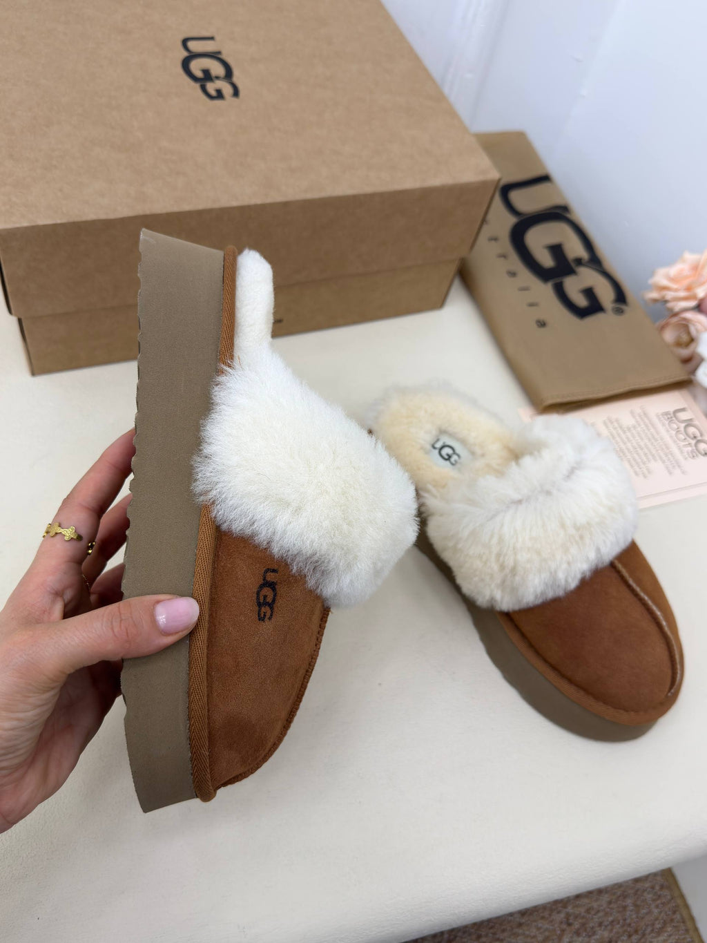 Amélie Fluffy Kürk Detaylı Platform Terlik – Taba & Ekru