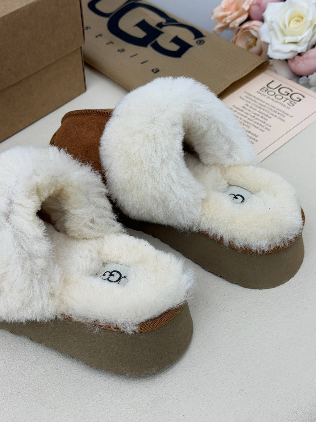 Amélie Fluffy Kürk Detaylı Platform Terlik – Taba & Ekru