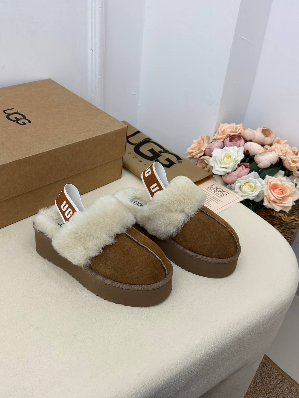 Écru Caramel Kürklü Platform Terlik – Taba