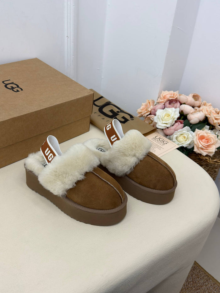 Écru Caramel Kürklü Platform Terlik – Taba