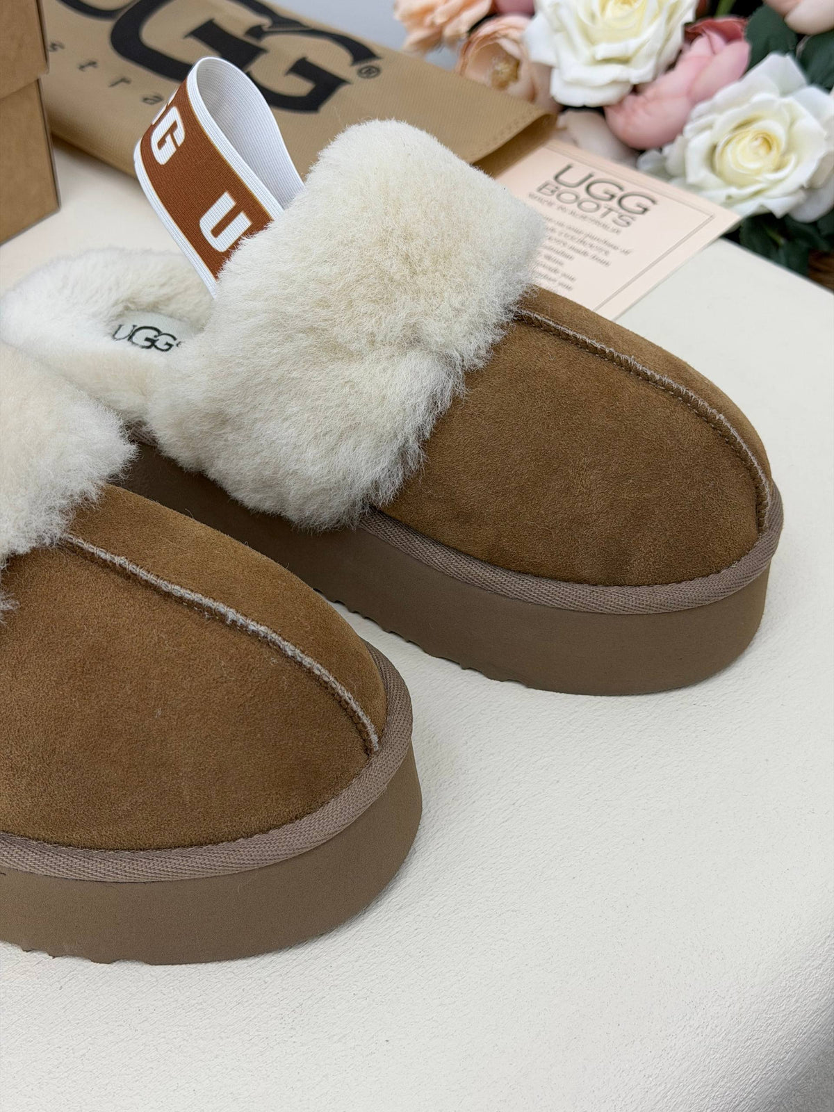 Écru Caramel Kürklü Platform Terlik – Taba