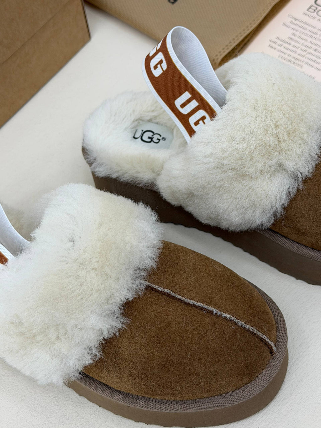 Écru Caramel Kürklü Platform Terlik – Taba