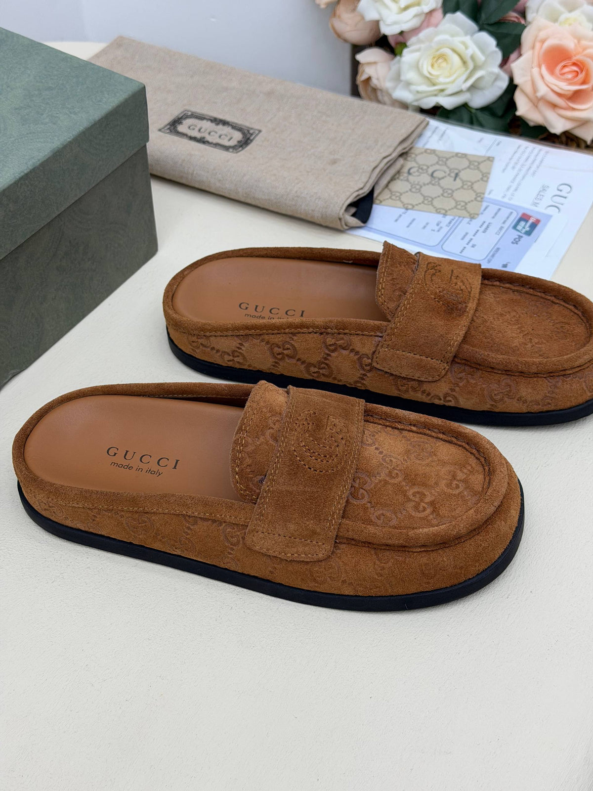 Firenze Suède Monogram Loafer Terlik – Taba