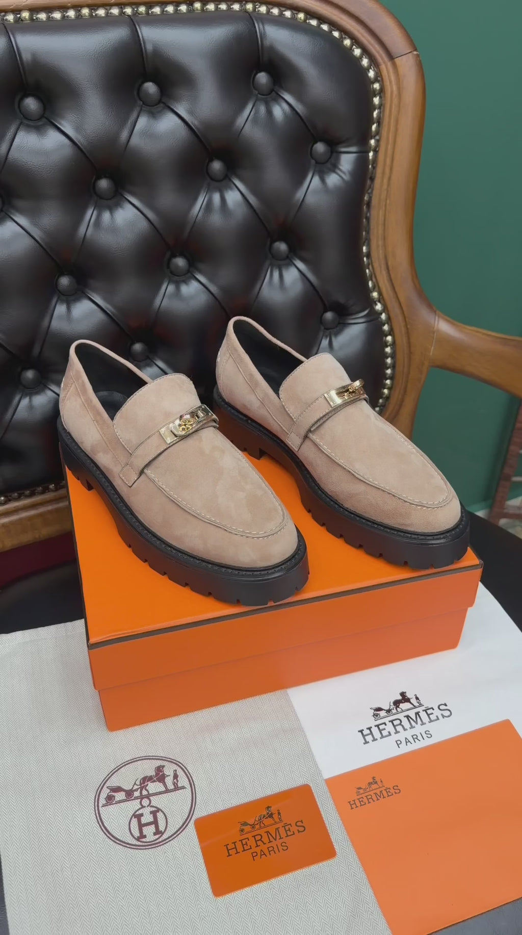 Élysian Suède Gold Tokalı Platform Loafer – Kum Beji