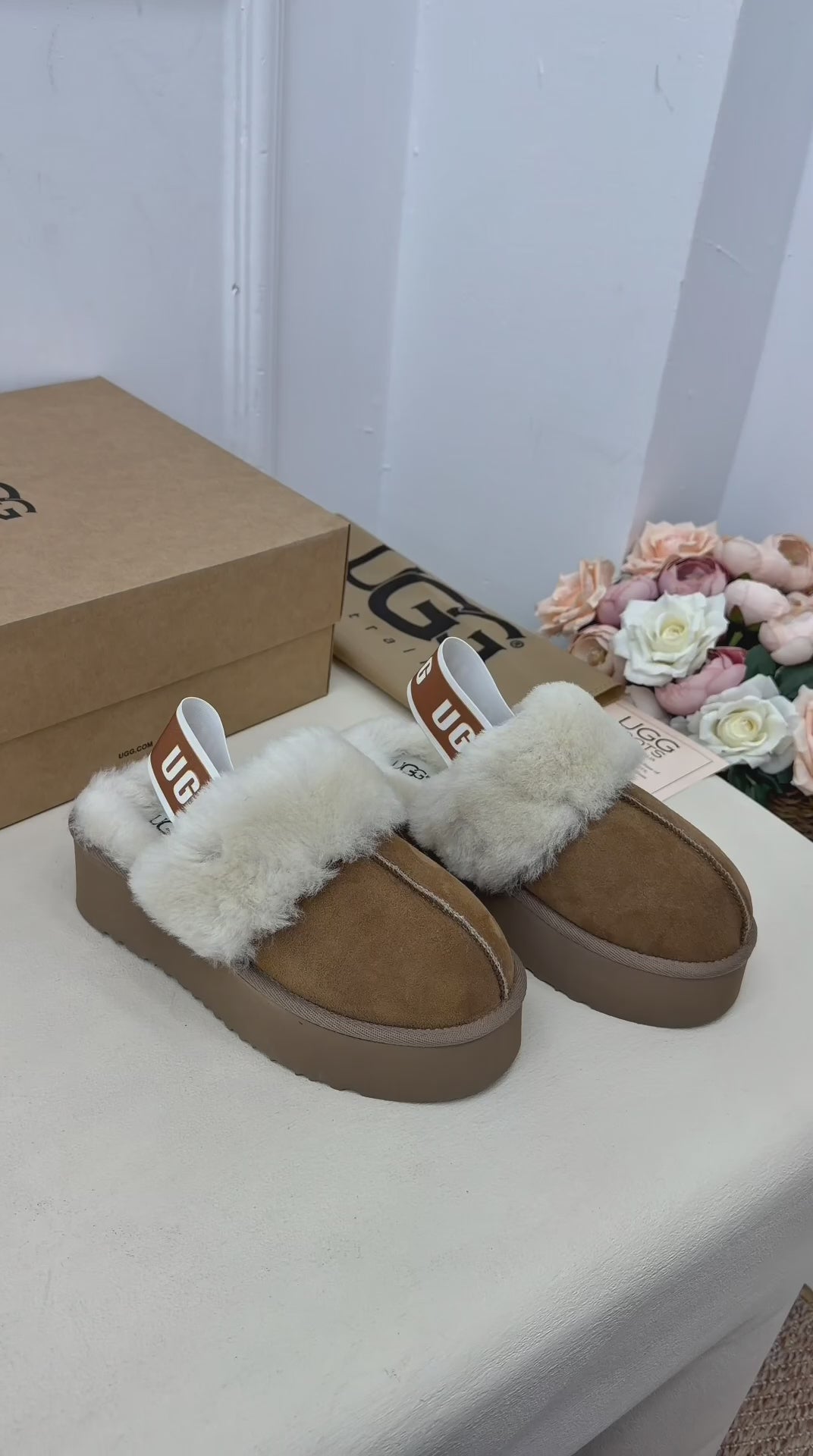 Écru Caramel Kürklü Platform Terlik – Taba