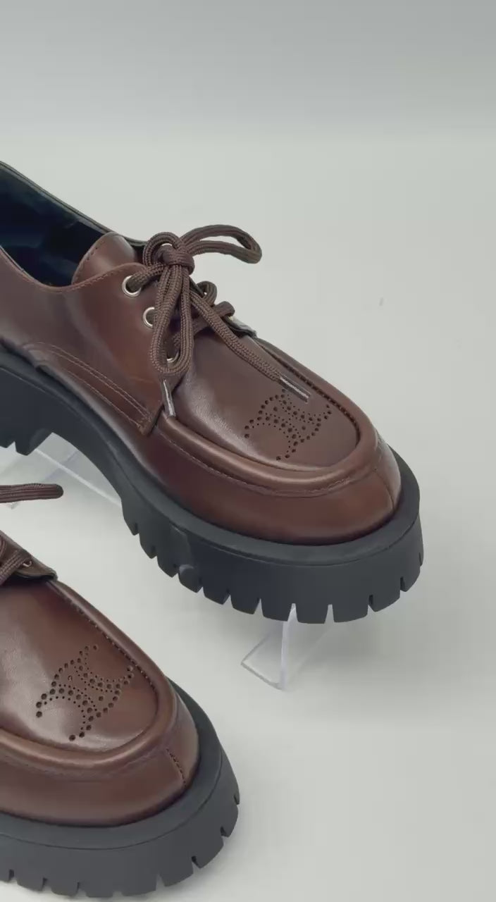 Verona Kalın Tabanlı Bağcıklı Loafer Ayakkabı – Kahverengi