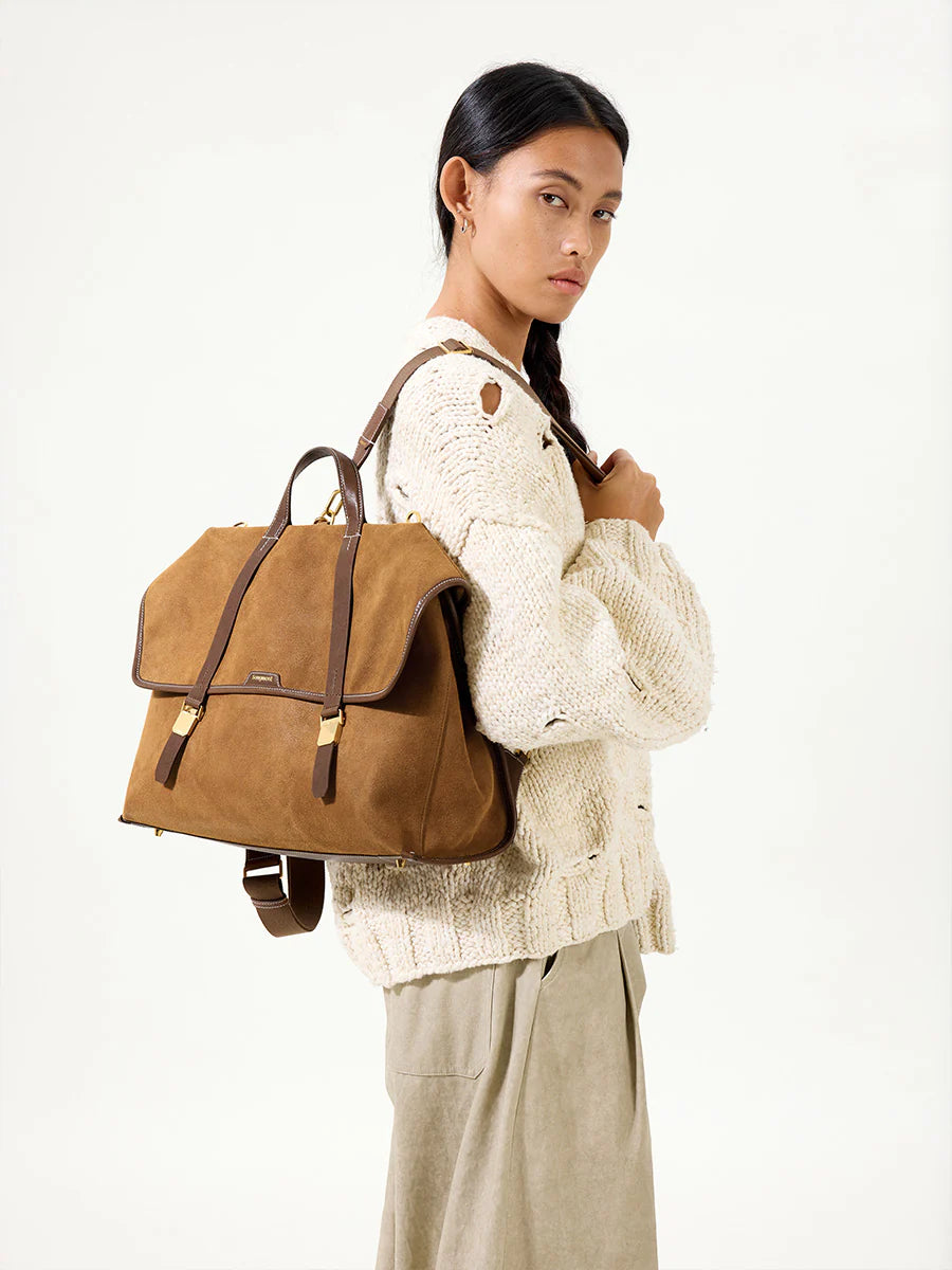 The Large Shan Briefcase - Ochre Suede