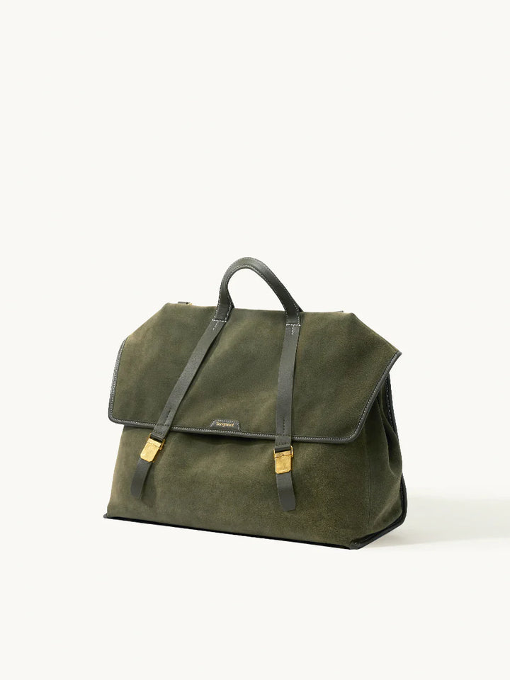 The Large Shan Briefcase - Olive Suede