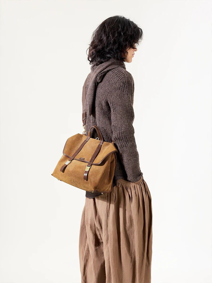 The Small Shan Briefcase - Ochre Suede