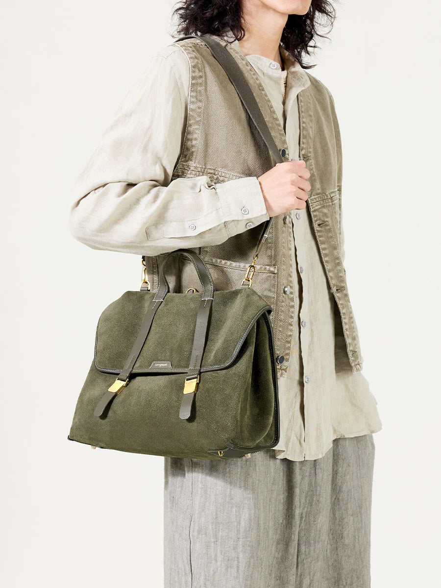 The Small Shan Briefcase - Olive Suede
