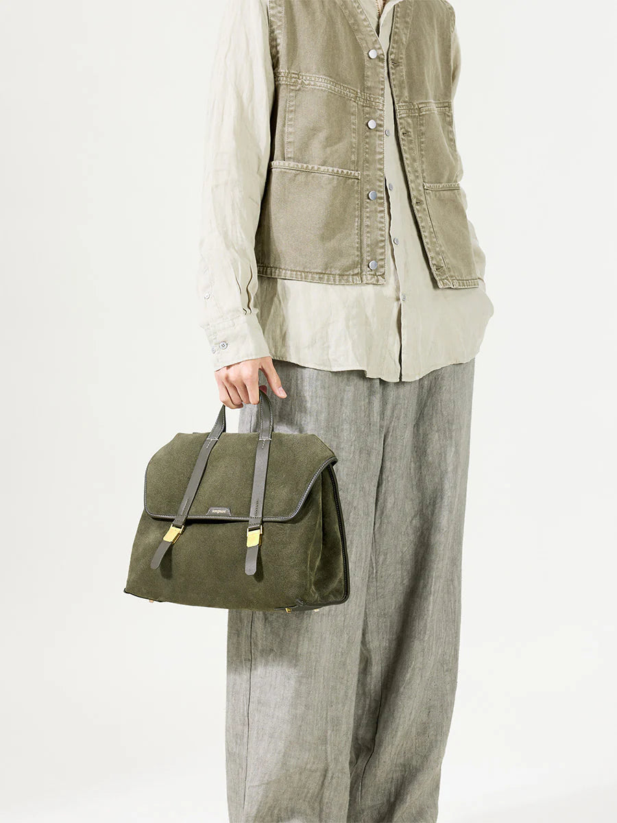 The Small Shan Briefcase - Olive Suede