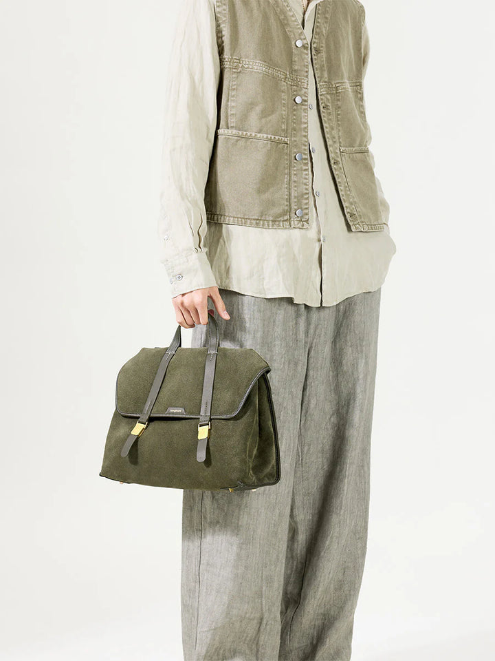 The Small Shan Briefcase - Olive Suede